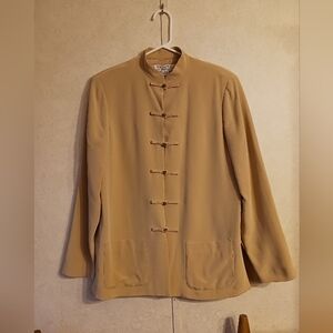 Vintage Saks Fifth Avenue brand Silk Tan Jacket Mandarin Collar Frog Closure